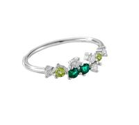 Stfery Bague de promesse en or blanc 9 carats avec pierres précieuses et émeraudes créées en laboratoire - Bague empilable personnalisée pour femme, 10.5, Métal, Moissanite Émeraude cultivée en