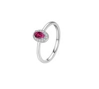 Stfery Bague de promesse en or blanc 9 K/14 carats avec pierre ovale en or véritable, rubis créé en laboratoire pour femme, 8, Or blanc 9 carats, Rubis créé en laboratoire