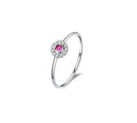 Stfery Bague de promesse en or blanc 9 K/14 carats avec rubis créé en laboratoire pour femme, 6.5, Or blanc 9 carats, Rubis créé en laboratoire