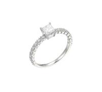 Stfery Bague de promesse en or blanc 9 K/14 K/18 carats avec diamant créé, bague de mariage en or avec 4 griffes coupe princesse 0,5 ct personnalisée, T 1/2, Métal, Diamant créé
