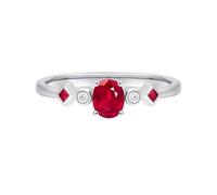 Stfery Bague de promesse en or blanc 9 K/14 K/18 carats avec rubis naturel ovale 0,4 ct et diamants personnalisés pour femme, 7, Métal, Ru iamant