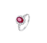Stfery Bague de promesse en or blanc 9 K/14 K/18 carats, bague élégante en forme de fleur infini pour femme, alliances en or avec rubis naturel ovale 0,9 ct et pavé de diamants personnalisés, 8.5