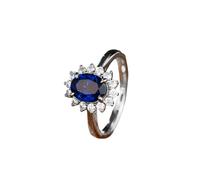 Stfery Bague de promesse en or blanc 9 K/14 K/18 carats en saphir synthétique, bague de fiançailles ovale classique pour femme, bague de fiançailles en or véritable avec saphir cultivé en laboratoire