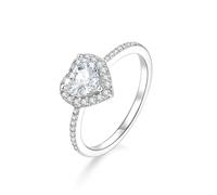 Stfery Bague de promesse en or blanc 9K/14 carats avec cœur pavé et moissanite pour femme, 4.5, Or blanc, Moissanite