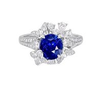 Stfery Bague de promesse en or blanc 9K/14K/18K en or véritable saphir créé, bague de cocktail vintage fleur papillon pour elle avec saphir ovale 3 carats cultivé en laboratoire et moissanite