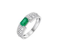 Stfery Bague de promesse en or blanc avec émeraude 9K/14K/18K, bague de fiançailles rectangulaire de luxe pour femme, bagues de fiançailles en or avec émeraude naturelle 0,45 ct et diamants