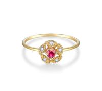Stfery Bague de promesse en or jaune 9K/14K/18K pour elle, élégant bouquet pavé alliances en or véritable avec rubis naturel et diamants personnalisés, 6, Métal, Ru iamant