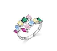 Stfery Bague déclaration en or blanc 18 carats pour femme, avec plusieurs pierres qui se chevauchent, bague en or véritable personnalisée, 10, Métal, Topaze Émeraude cultivée en laboratoire Topaze