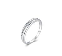 Stfery Bague déclaration en or blanc 18 carats pour femme, bague à une rangée de diamants pavés en or véritable personnalisée, 8, Métal, Diamant