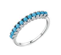 Stfery Bague demi-éternité en or blanc 9 K/14 carats avec turquoise et pierres précieuses empilables pour femme, 7.5, Or blanc, Turquoise