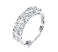 Stfery Bague demi-éternité en or blanc 9 K/14 K/18 carats avec émeraude ovale et diamant de laboratoire