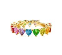 Stfery Bague d'éternité en or jaune 18 carats avec cœur en or véritable et pierres précieuses multiples pour femme, 4, Métal, Rubis cultivés en laboratoire Améthyste Topaze