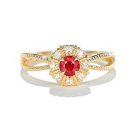 Stfery Bague en or 18 carats pour femme avec rubis rond 0,25 ct sertie de diamants ronds, R 1/2, Métal, Aucune pierre précieuse