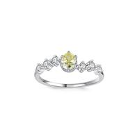Stfery Bague en or blanc 18 carats avec péridot et moissanite en or véritable, bague de promesse vintage personnalisée pour femme, 8, Métal, Péridot Moissanite