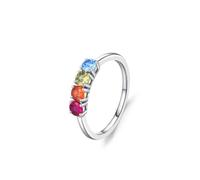 Stfery Bague en or blanc 18 carats avec pierres précieuses en or véritable, bague de promesse semi-éternité personnalisée pour femme, 6, Métal, Rubis/saphir, péridot et topaze cultivés en laboratoire