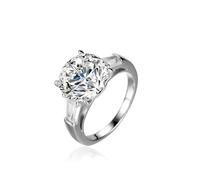 Stfery Bague en or blanc 18 carats avec triple pierre pour elle, bague d'anniversaire de moissanite personnalisée, 6, Métal, Moissanite