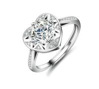 Stfery Bague en or blanc 18 carats en forme de cœur pour elle, bague de promesse ronde en moissanite 1 ct personnalisée, 11, Métal, Moissanite