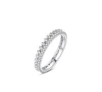 Stfery Bague en or blanc 18 carats pavé double rangée pour femme, bague éternité en perles moissanite en or véritable personnalisée, 9.5, Métal, Moissanite