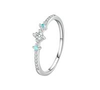 Stfery Bague en or blanc 9/14 carats avec triple pierre précieuse empilable en or véritable, bague d'anniversaire de moissanite pour femme, 5, Or blanc, Moissanite