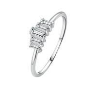 Stfery Bague en or blanc 9 K/14 carats avec pierre précieuse baguette en or véritable et moissanite pour femme, 6, Or blanc, Moissanite