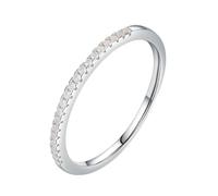 Stfery Bague en or blanc 9 K/14 carats - Demi éternité délicate - Bague empilable en moissanite pour femme, 9, Or blanc 9 carats, Moissanite