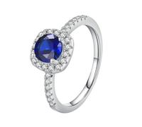 Stfery Bague en or blanc 9 K/14 carats sertie de saphirs créés en laboratoire pour femme, 7, Or blanc, Saphir synthétique