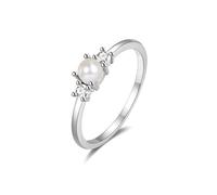 Stfery Bague en or blanc 9K/14 carats avec trois pierres en or véritable, perle moissanite pour femme, 7.5, Or blanc, Perle