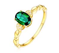 Stfery Bague en or jaune 18 carats sertie d'émeraudes ovales de 0,67 ct et de diamants sertis pavé, U 1/2, Métal, Aucune pierre précieuse