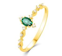 Stfery Bague en or jaune 18 carats sertie d'émeraudes ovales et de diamants sertis de diamants sertis d'alliances personnalisables, N 1/2, Métal, Aucune pierre précieuse