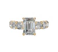 Stfery Bague en or jaune 9 K/14 K/18 carats avec émeraude 2 carats et moissanite