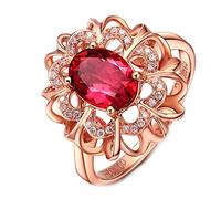 Stfery Bague en or rose 18 carats avec tourmaline rouge ovale 1 ct / 2 carats et pavé de diamants, 8.5, Métal, Aucune pierre précieuse