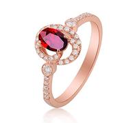 Stfery Bague en or rose 18 carats sertie de rubis ovales de 0,5 ct et de diamants pavés, 9.5, Métal, Aucune pierre précieuse