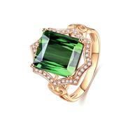 Stfery Bague en or rose 18 carats sertie de tourmaline verte carrée et pavé de diamants, 6.5, Métal, Aucune pierre précieuse
