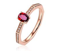 Stfery Bague en or rose 18 carats sertie d'un rubis ovale de 0,4 ct et de diamants sertis pavé, 9.5, Métal, Aucune pierre précieuse
