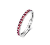 Stfery Bague Éternité Acier Inoxydable Femme, Anneau Empilable Argenté Incrusté de Zircone Rouge 3mm Fantaisie Taille 55