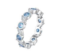 Stfery Bague éternité alternée en or blanc 9 K/14 carats avec topaze et moissanite pour femme, 6.5, Or blanc 9 carats, Topaze