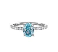 Stfery Bague Femme Mariage Or Blanc 18K, Anneau Demi-Éternité Incrusté de Aigue-marine Bleu Clair Ovale 2ct, Bague Solitaire Or 750 Taille 65