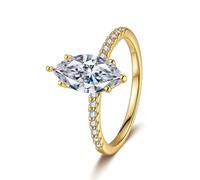 Stfery Bague Femme Mariage Or Jaune 18 carats, Anneau Incrusté de Moissanite Marquise 6 Griffes 3ct, Bague Halo Or 750 Taille 53