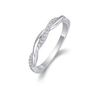 Stfery Bague Femme Or 18K, Anneau Empilable Lignes Entrelacés Pavé de Moissanites, Bague Fine Or Blanc 750 Taille 49