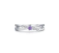 Stfery Bague Femme Or Blanc 18K, Anneau Croisé Orné de Améthyste Violet, Bague Or 750 Taille 48