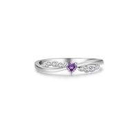 Stfery Bague Fiançailles Femme Or 9 carats, Anneau Ruban Croisé Orné de Améthyste Violet Cœur, Bague Or Blanc 375 Taille 47