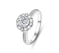 Stfery Bague Fiançailles Femme Or Blanc 18 carats, Anneau Bouquet Incrusté de Moissanite 1ct, Bague Or 750 Scintillant Taille 57