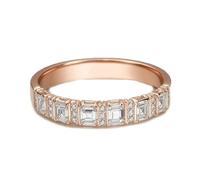 Stfery Bague Fiançailles Or Rose Femme 18K, Anneau Demi-Éternité Incrusté de Moissanite DEF Princesse, Bague Or 750 Taille 63