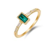 Stfery Bague fine rectangulaire en or jaune 9 K/14 K/18 carats avec émeraude cultivée en laboratoire, bijou en or véritable pour femme, 47 (15.0), Métal, Moissanite Émeraude cultivée en laboratoire