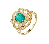 Stfery Bague fleur en or 18 carats pour femme sertie de diamants sertis d'émeraudes carrés de 1,7 ct, 6, Métal, Aucune pierre précieuse