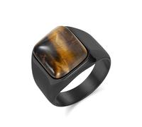 Stfery Bague Homme Acier Inoxydable Chevalière Carrée, Bague Noir Large Incrusté d'Œil de Tigre 17mm Fantaisie Taille 62