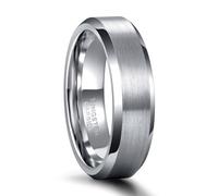 Stfery Bague Homme Acier Tungstène Brossée 6MM, Bague Couple Argenté Biseauté Classique Taille 47