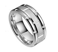 Stfery Bague Homme Acier Tungstène Motif Brique 8MM, Anneau Argenté Brossé Cannelé Motif Roue Fantaisie Taille 65