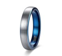 Stfery Bague Homme Bicolore Brossée Acier Tungstène, Anneau Courbe Bleu 4mm Classique Taille 47