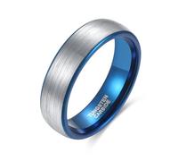 Stfery Bague Homme Bicolore Brossée Acier Tungstène, Anneau Courbe Bleu 6mm Classique Taille 47